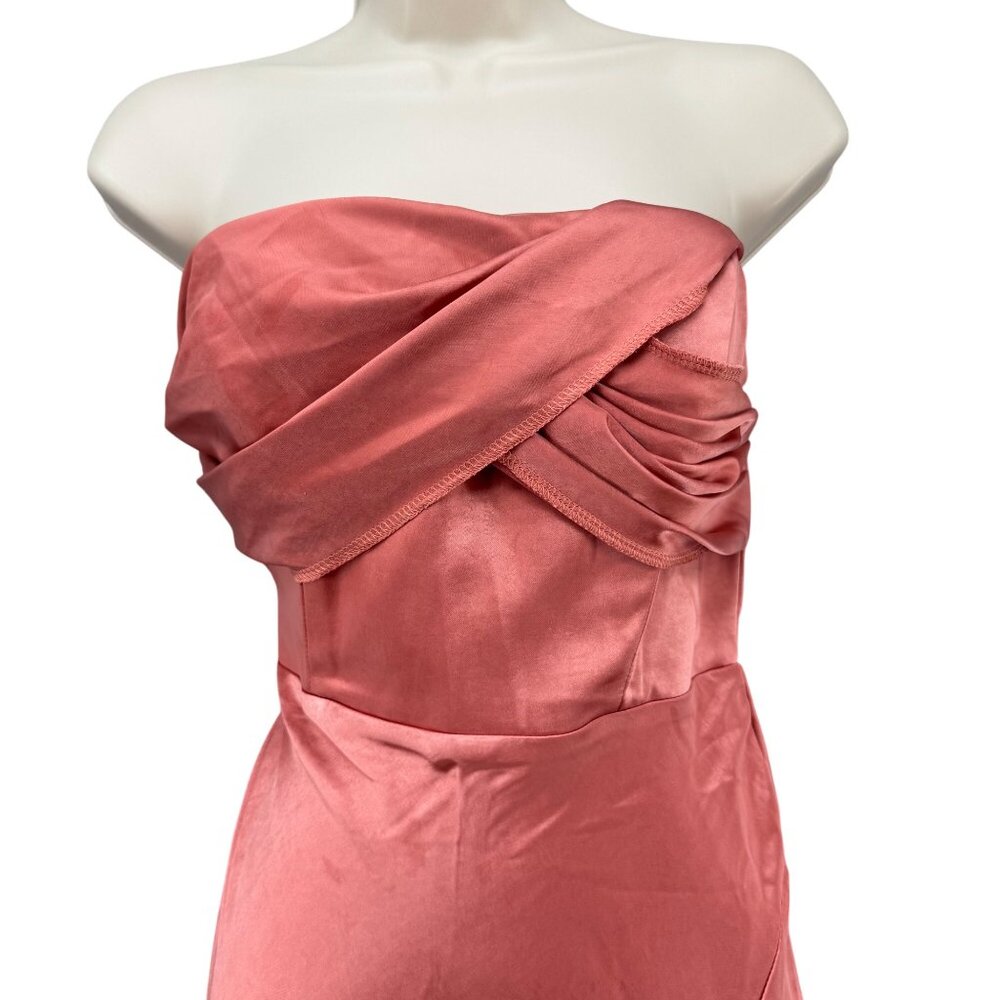 Here Comes The Sun Maxi Dress Gown Pink Satin Strapless Formal Size M - Picture 2 of 14